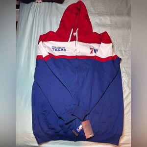 Fanatics Philadelphia 76ers Blue and Red Zip-Up Sweater